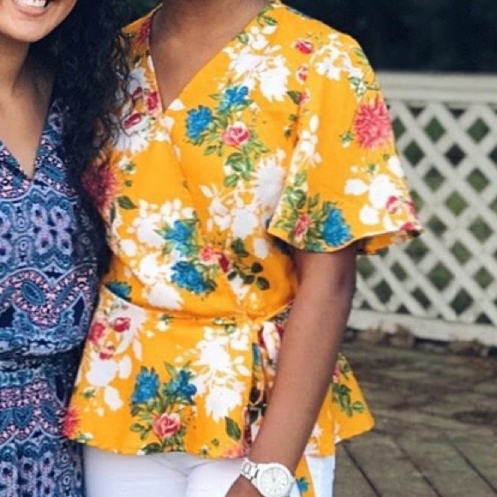Yellow floral dressy top